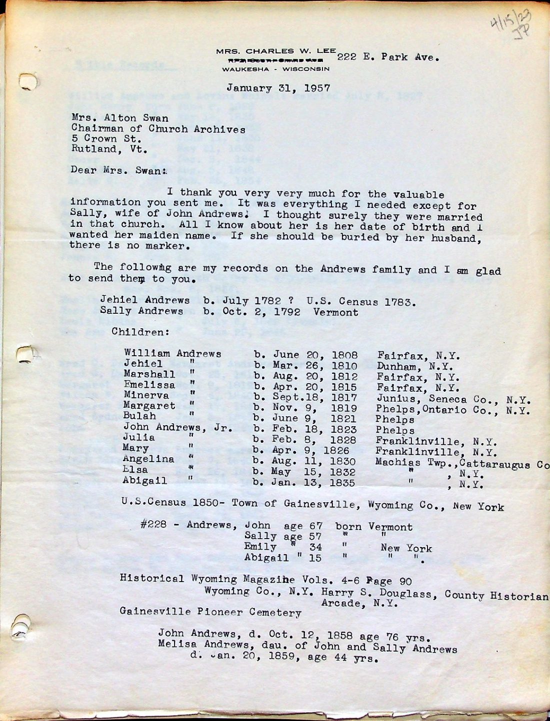 ANDREWS Census 1 N.Y. 1783, 1850